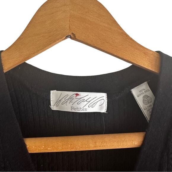 Lord & Taylor Merino Wool Sleeveless Navy Blue Cable Sweater Vest Petite Medium - Picture 2 of 6